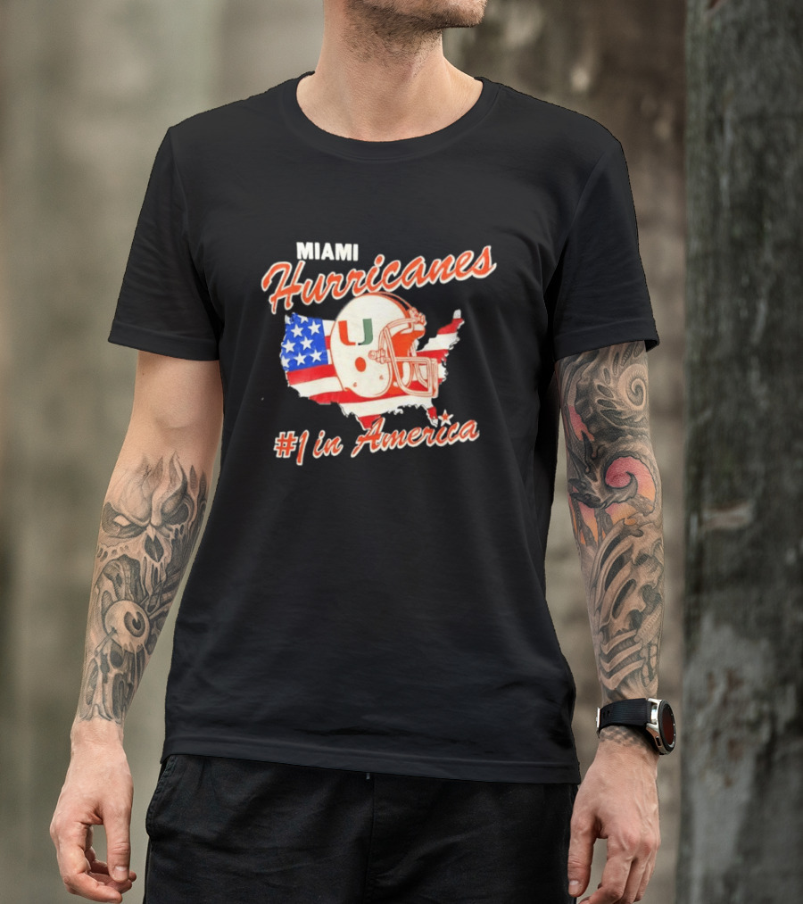 Miami Hurricanes Helmet American Flag Map #1 In America T-Shirt