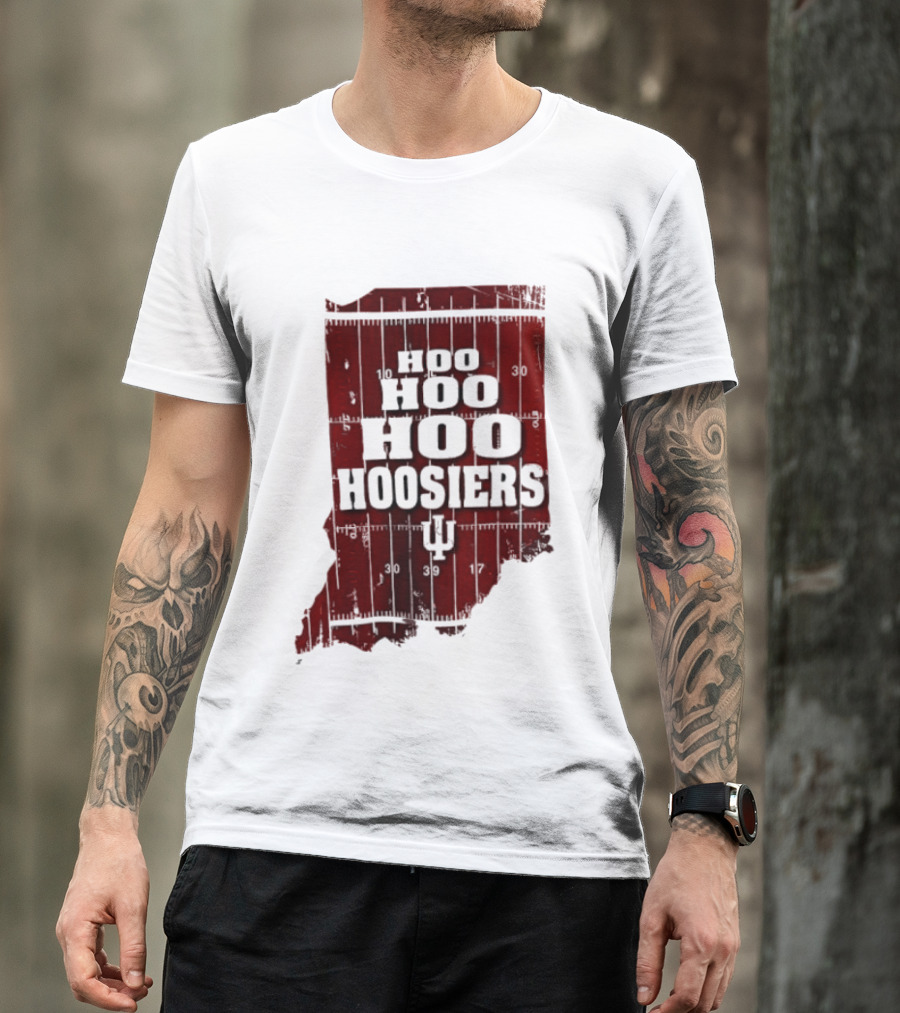 Indiana Map Hoo Hoo Hoo Hoosiers IU Block Letters T-Shirt