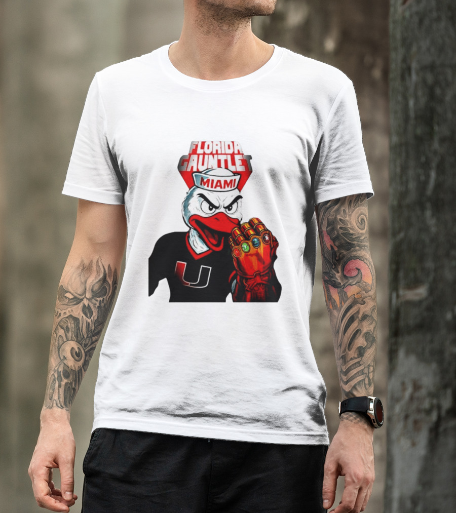 Miami Hurricanes Florida Gauntlet Mascot Iron Glove Infinity Stones T-Shirt