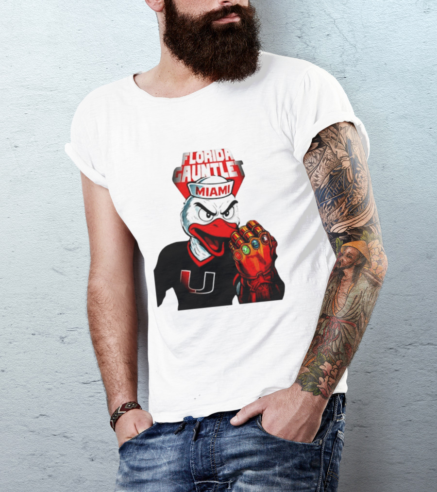 Miami Hurricanes Florida Gauntlet Mascot Iron Glove Infinity Stones T-Shirt