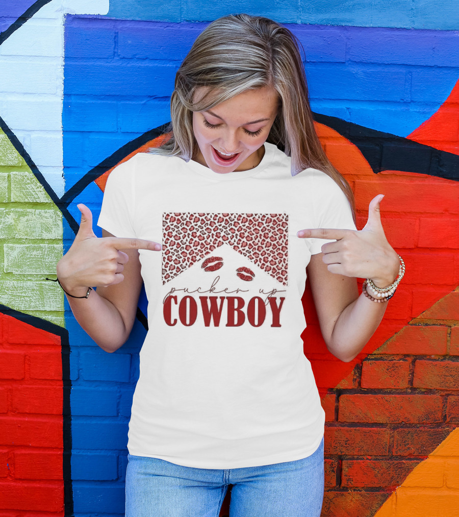 Pucker Up Cowboy Leopard Valentine's Day Lips T-Shirt