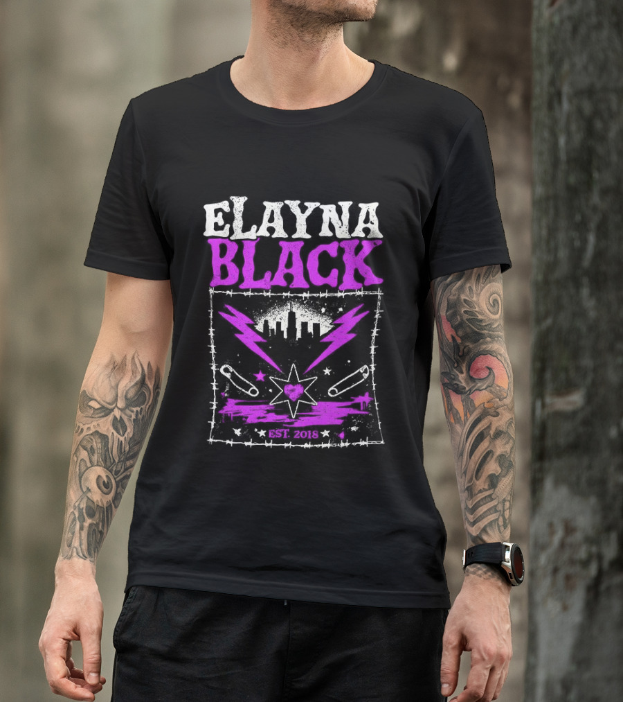 Elayna Black WWE 2018 City Skyline Barbed Wire Pin Frame T-Shirt
