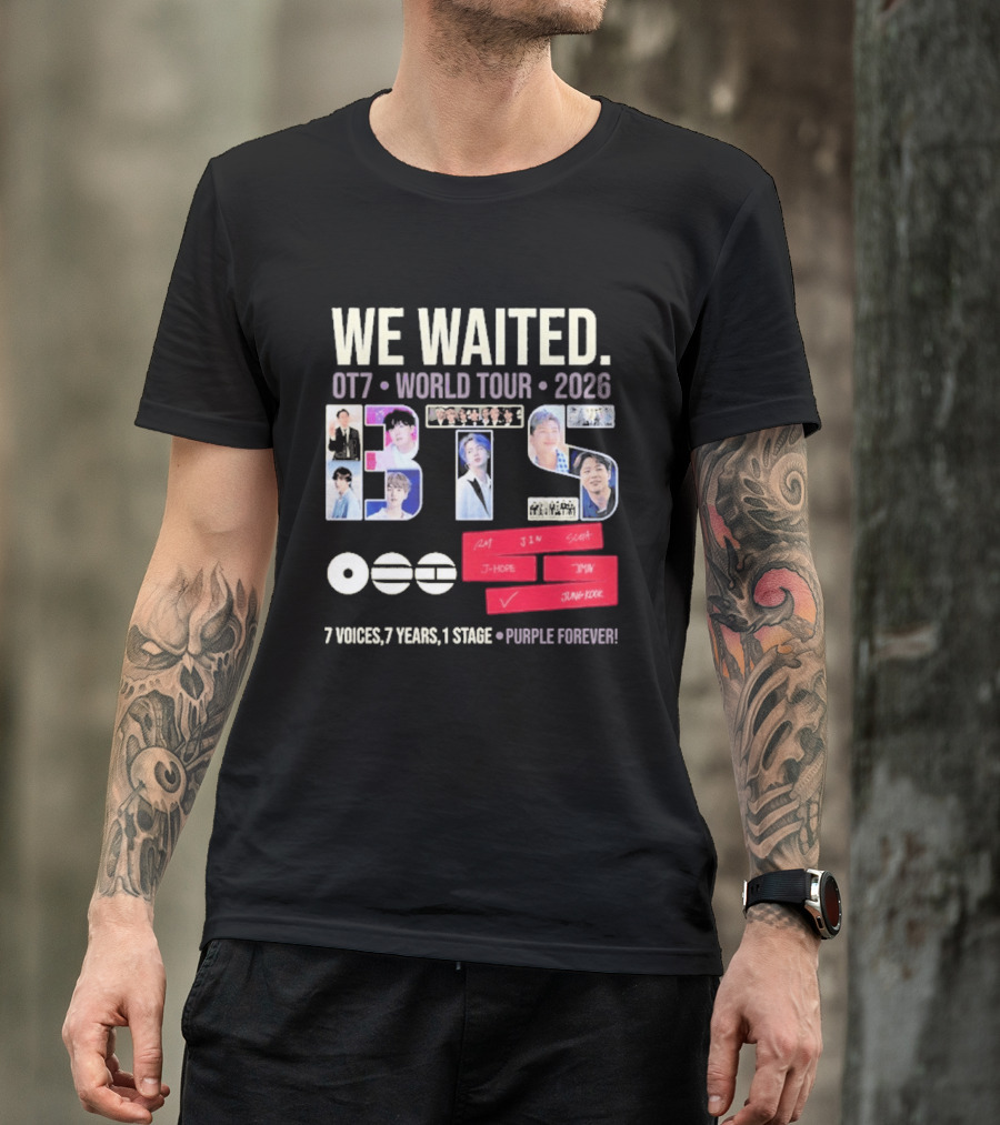 We Waited BTS OT7 World Tour 2026 7 Voices 7 Years 1 Stage Purple Forever T-Shirt