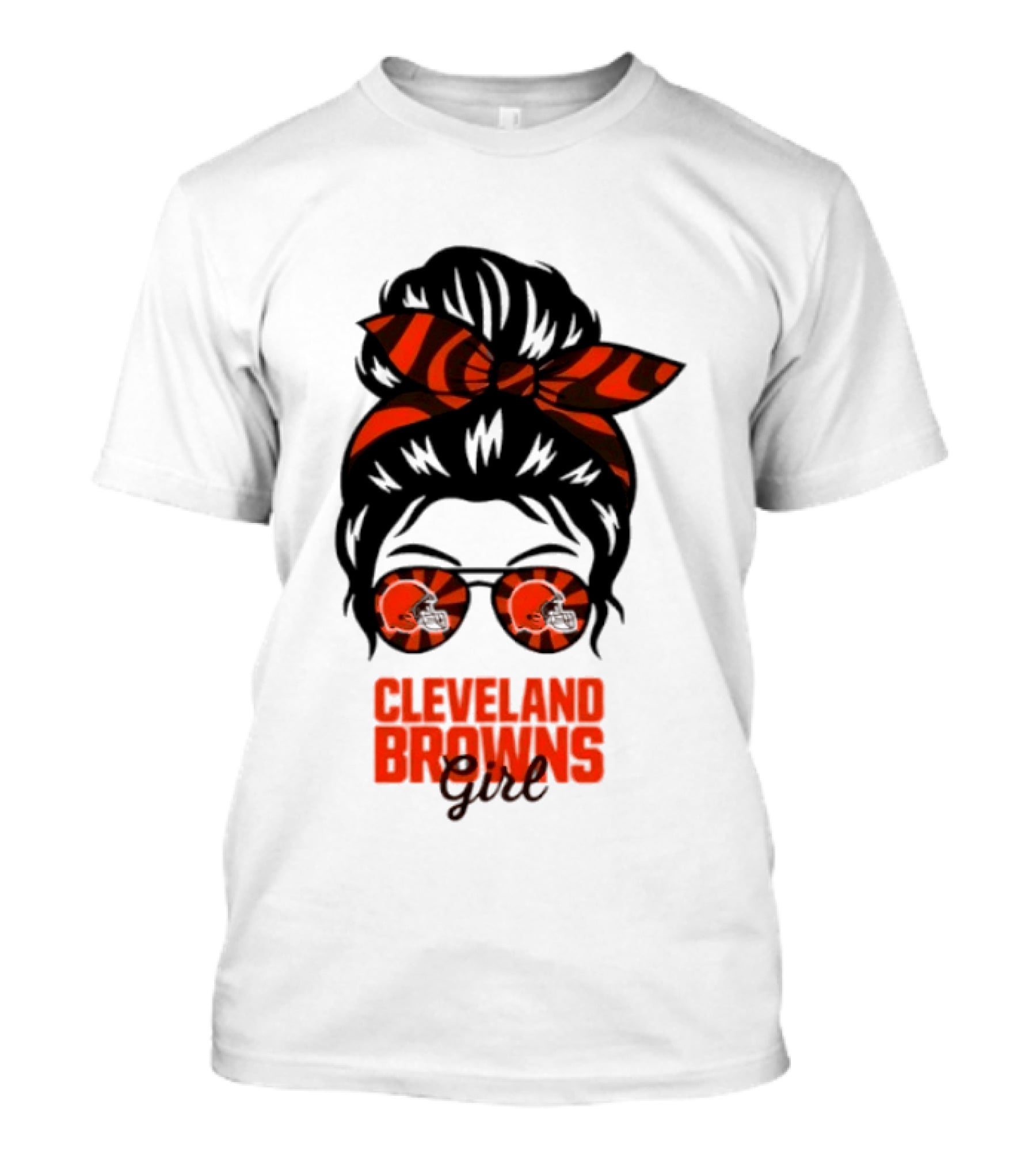Cleveland Browns Fan Messy Bun Sunglasses T-Shirt