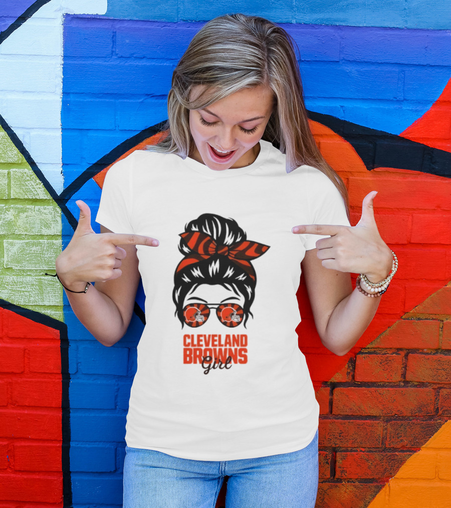 Cleveland Browns Fan Messy Bun Sunglasses T-Shirt