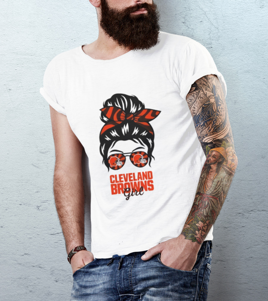 Cleveland Browns Fan Messy Bun Sunglasses T-Shirt