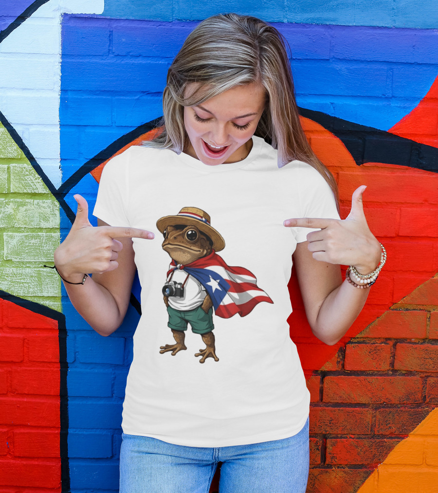 Coqui Frog With Puerto Rico Flag In Puerto Rican Taino T-Shirt