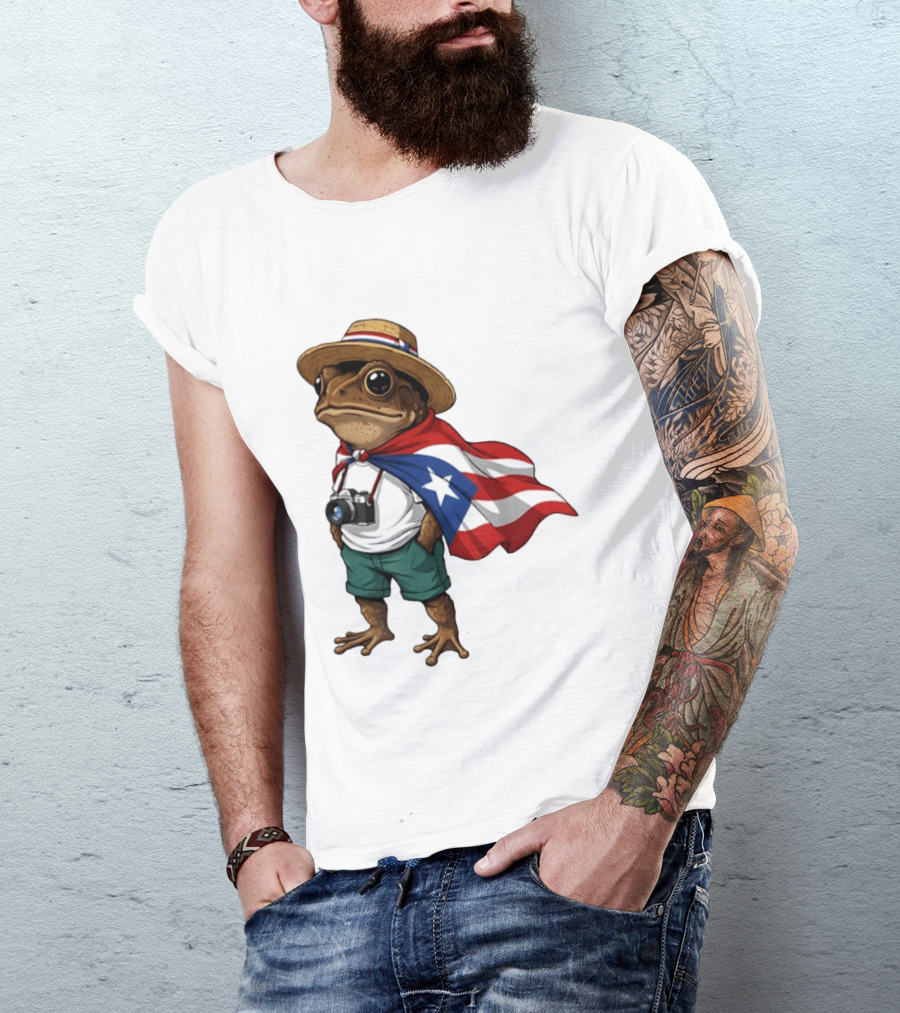 Coqui Frog With Puerto Rico Flag In Puerto Rican Taino T-Shirt
