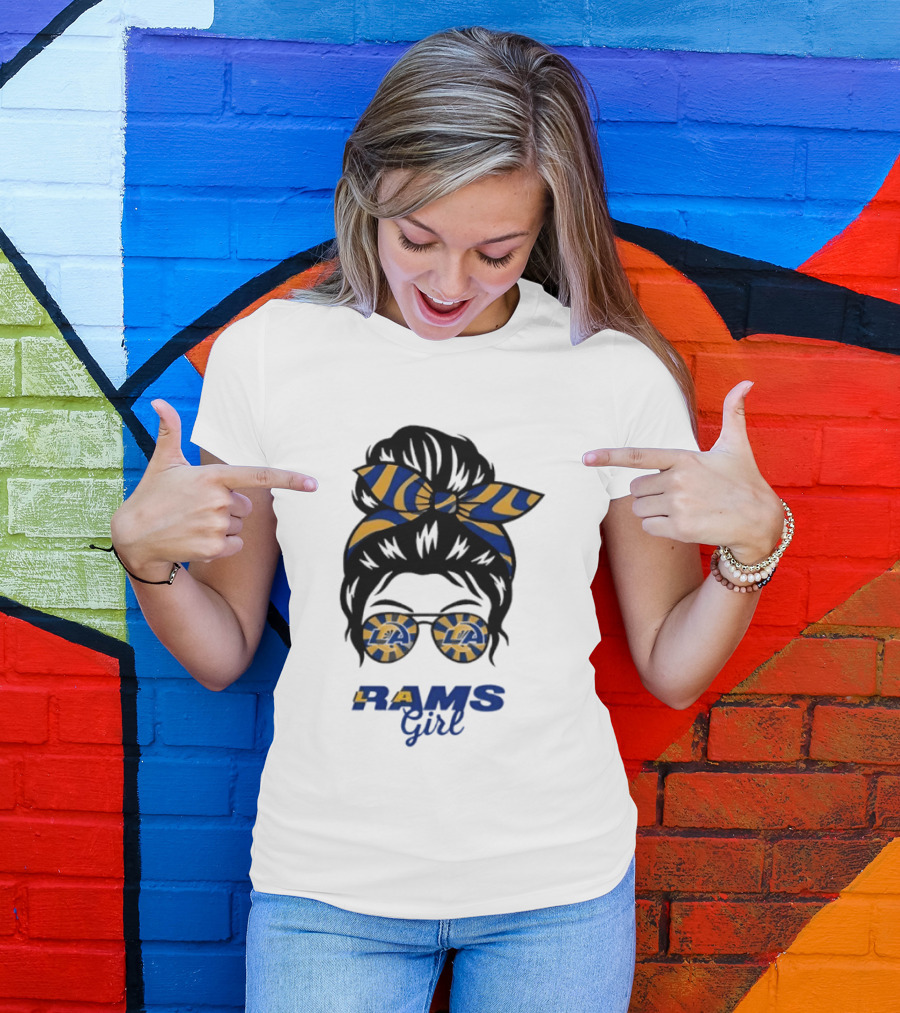 Rams Girl Messy Bun Sunglasses T-Shirt