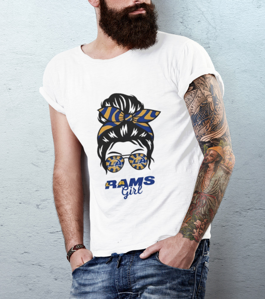 Rams Girl Messy Bun Sunglasses T-Shirt
