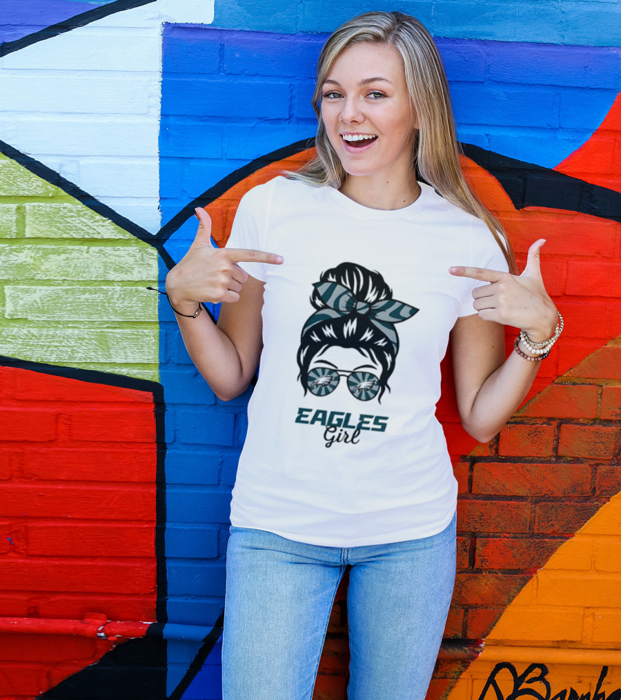 Philadelphia Eagles Girl Messy Bun Glasses Fan Pride Trend T-Shirt