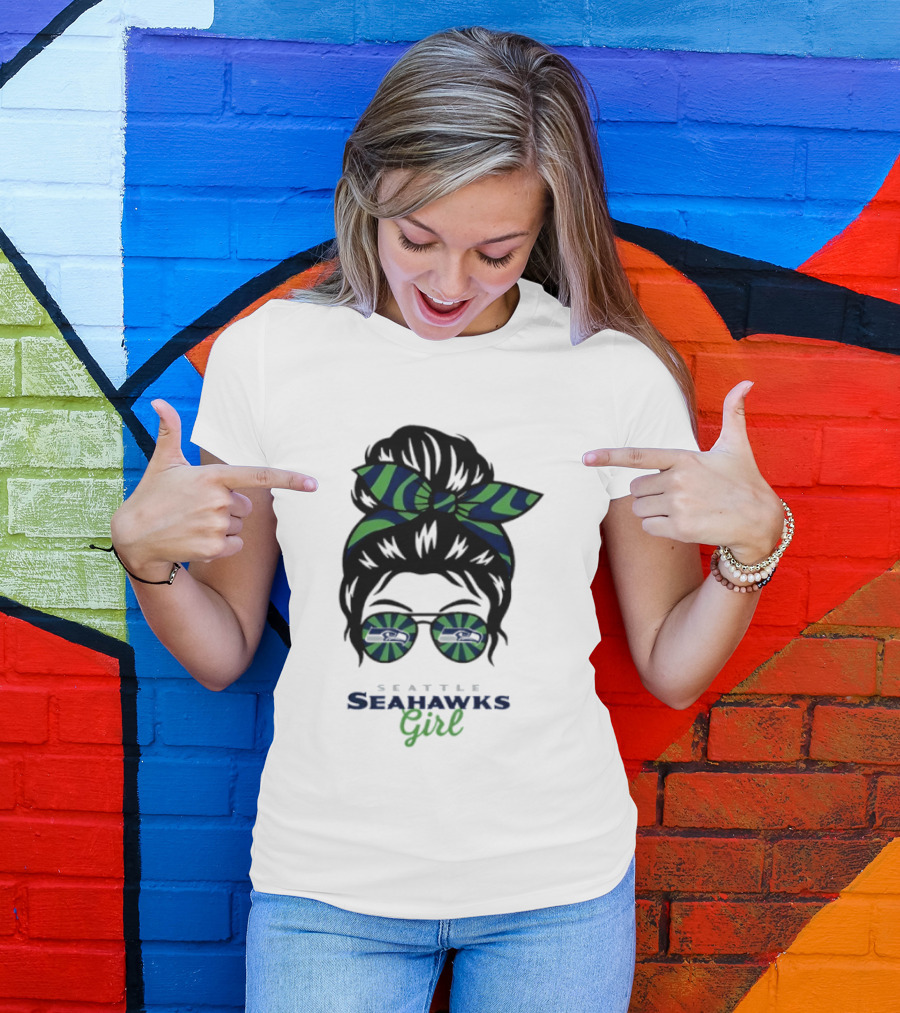Seattle Seahawks Girl Messy Bun Glasses Team Spirit Fan Gear T-Shirt