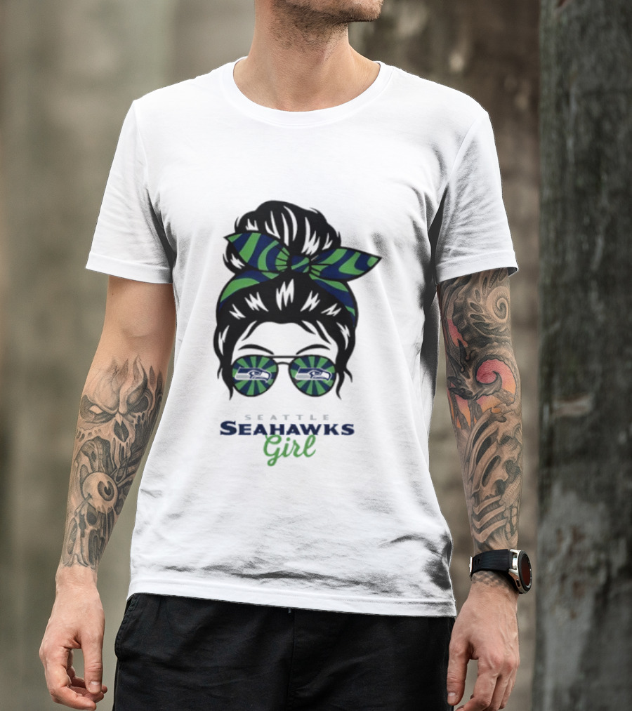 Seattle Seahawks Girl Messy Bun Glasses Team Spirit Fan Gear T-Shirt