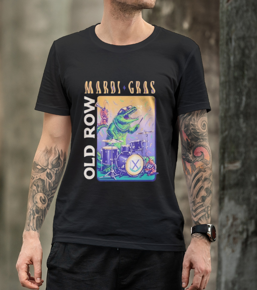 Mardi Gras Gator Playing Drums Old Row Celebration T-Shirt