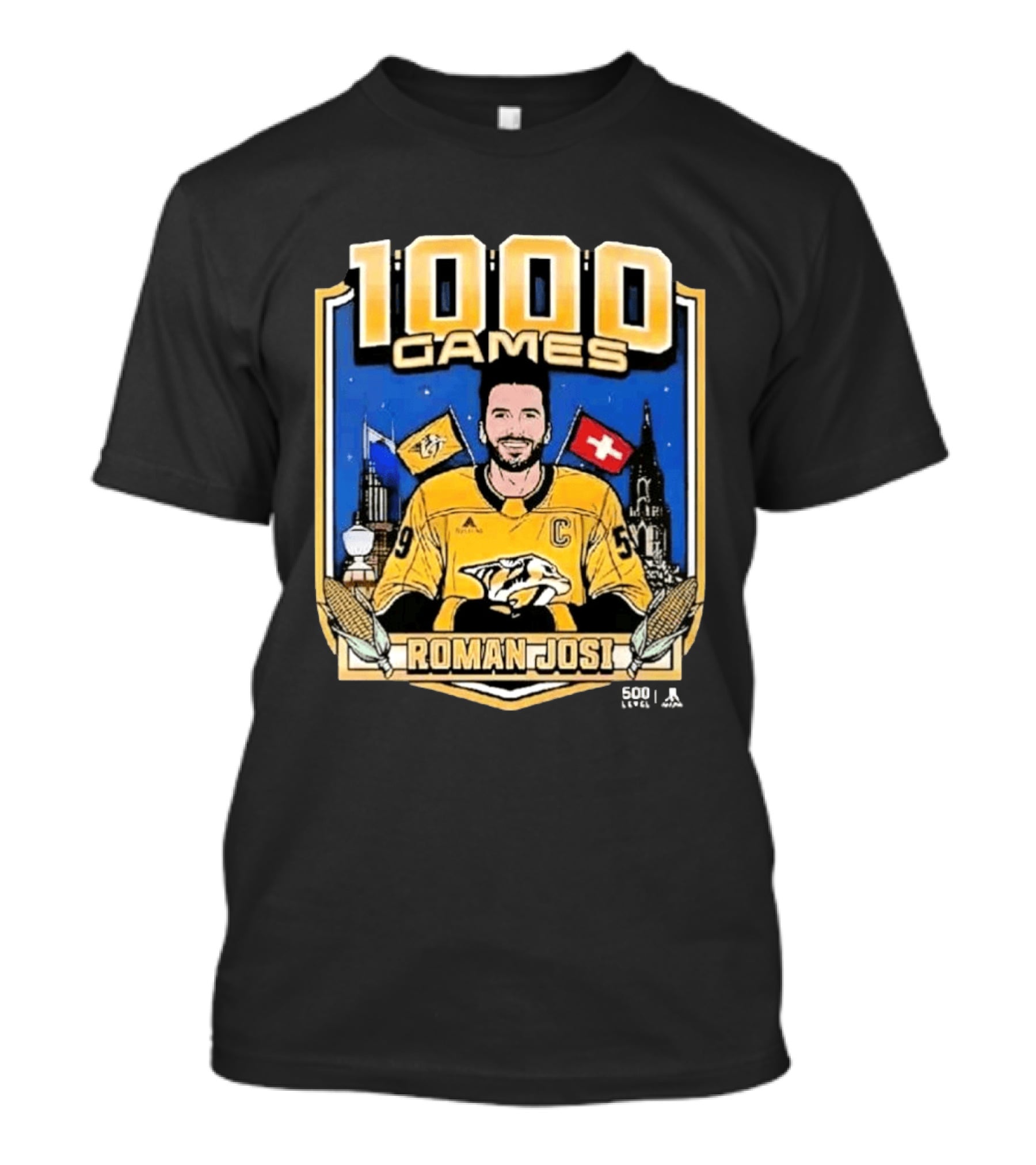 Roman Josi 1000 Games Nashville Predators Captain NHLPA Licensed 500 LEVEL T-Shirt