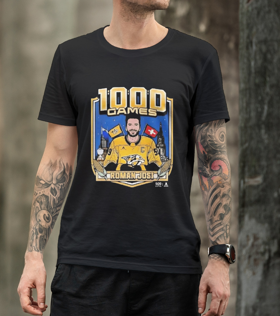 Roman Josi 1000 Games Nashville Predators Captain NHLPA Licensed 500 LEVEL T-Shirt