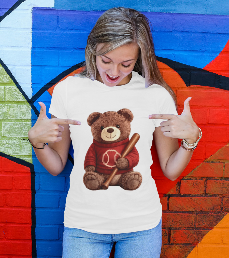 Baseball Bat Teddy Bear Cincinnati Reds Retro Reds Sweater T-Shirt
