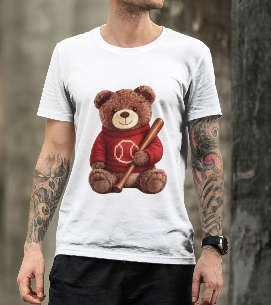 Baseball Bat Teddy Bear Cincinnati Reds Retro Reds Sweater T-Shirt
