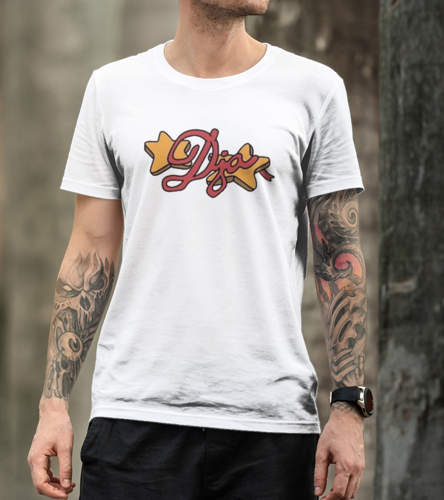 Djo Star Yellow Stars Red Script Font T-Shirt