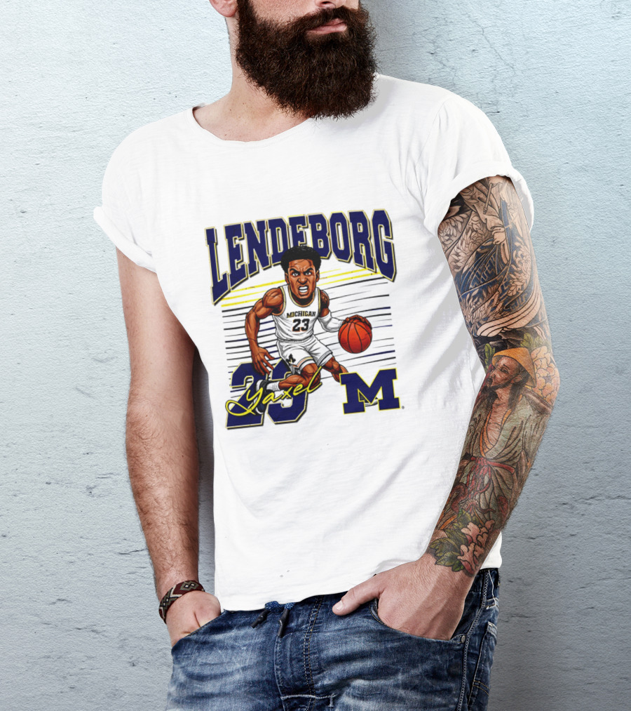 Lendeborg Yaxel 23 Michigan Basketball Caricature M T-Shirt
