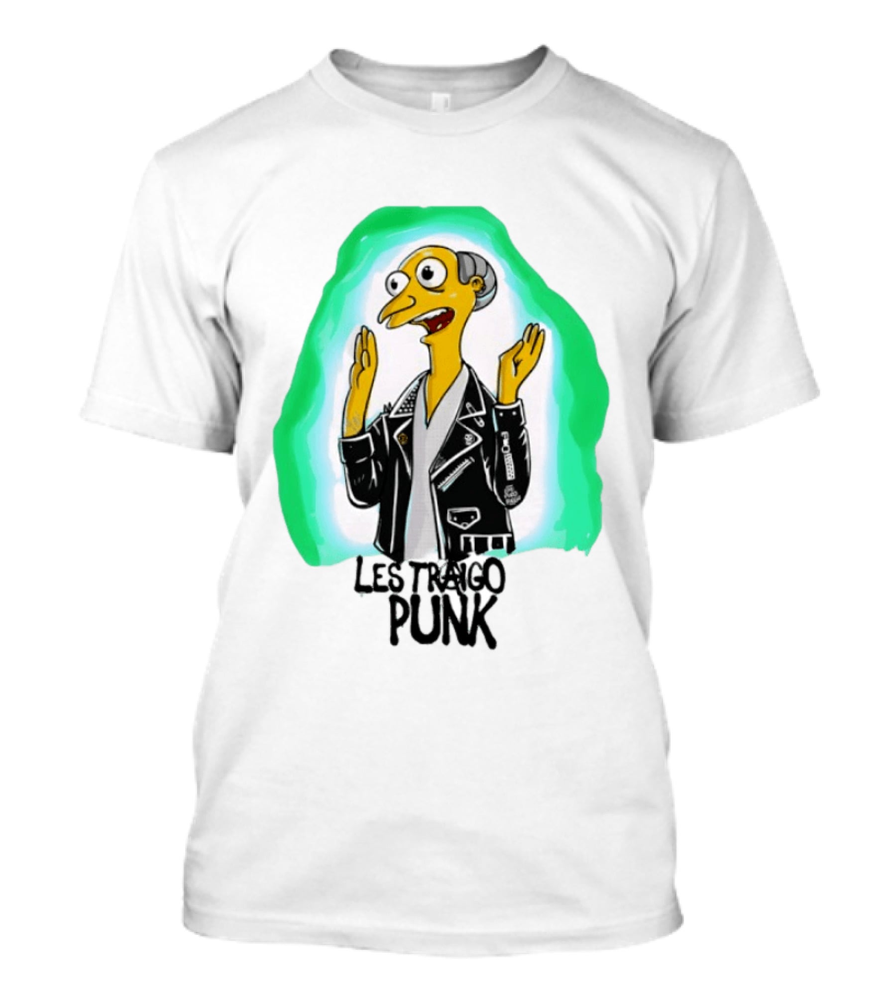 Mr Burns Les Traigo Punk Leather Jacket Green Aura T-Shirt