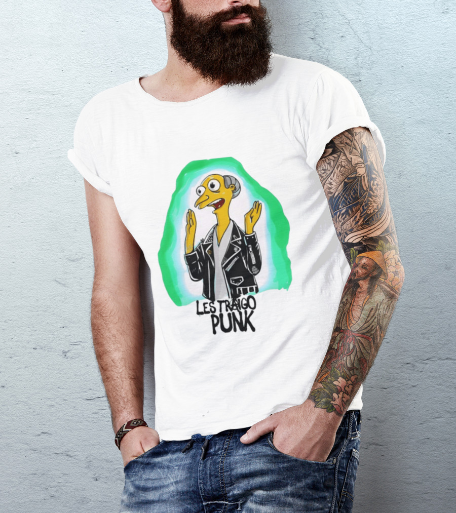 Mr Burns Les Traigo Punk Leather Jacket Green Aura T-Shirt