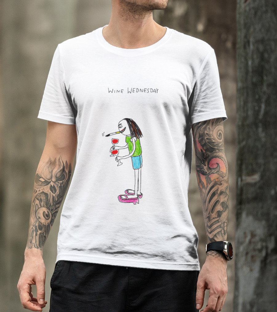 Wine Wednesday Girl Smoking Paint Vibrant Cartoon Character With Wine Glasses T-Shirt