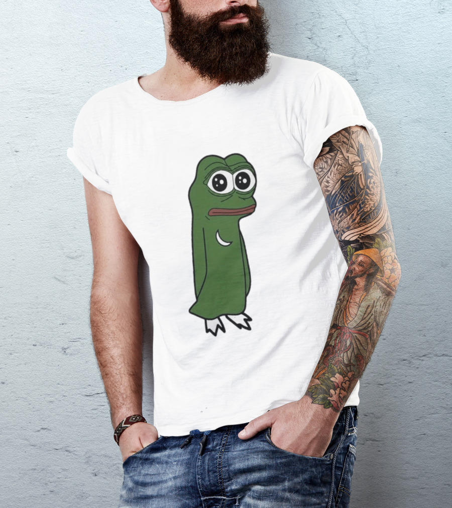 Smolting Pepe Meme Character Crescent Moon Reflection T-Shirt