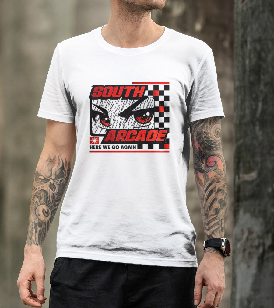 South Arcade Here We Go Again Checkerboard Eyes T-Shirt