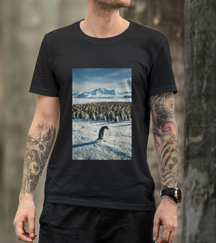 Against The Current Solitary Penguin Aesthetic Arctic Landscape T-Shirt