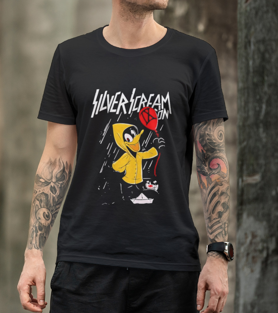 SILVER SCREAM CON Duck In Yellow Raincoat With Red Balloon T-Shirt