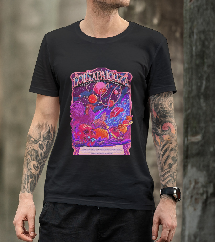 Lollapalooza India 2026 January 24 25 Planetary Cosmic Wildlife Perry Farrell X Aaquib Wani T-Shirt