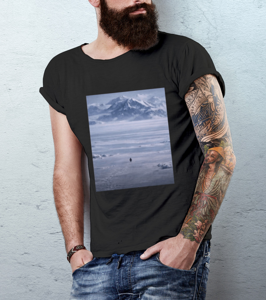The Nihilist Penguin In Snowy Mountain Landscape T-Shirt