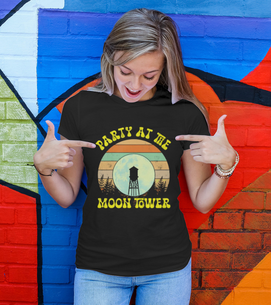Party At The Moontower Retro Sunset Landscape Moon T-Shirt