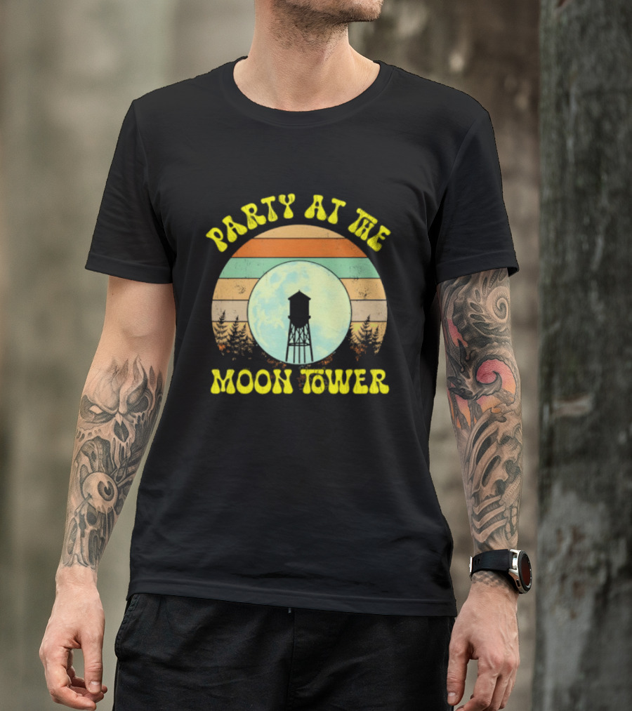 Party At The Moontower Retro Sunset Landscape Moon T-Shirt