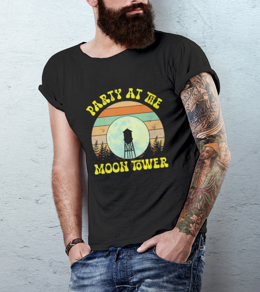 Party At The Moontower Retro Sunset Landscape Moon T-Shirt