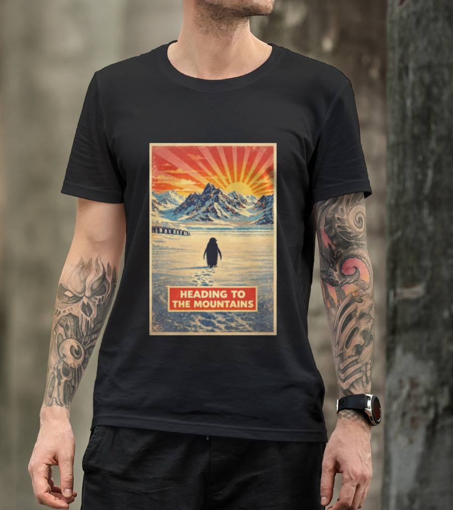 Penguin Journey Heading To The Mountains Sunrise T-Shirt