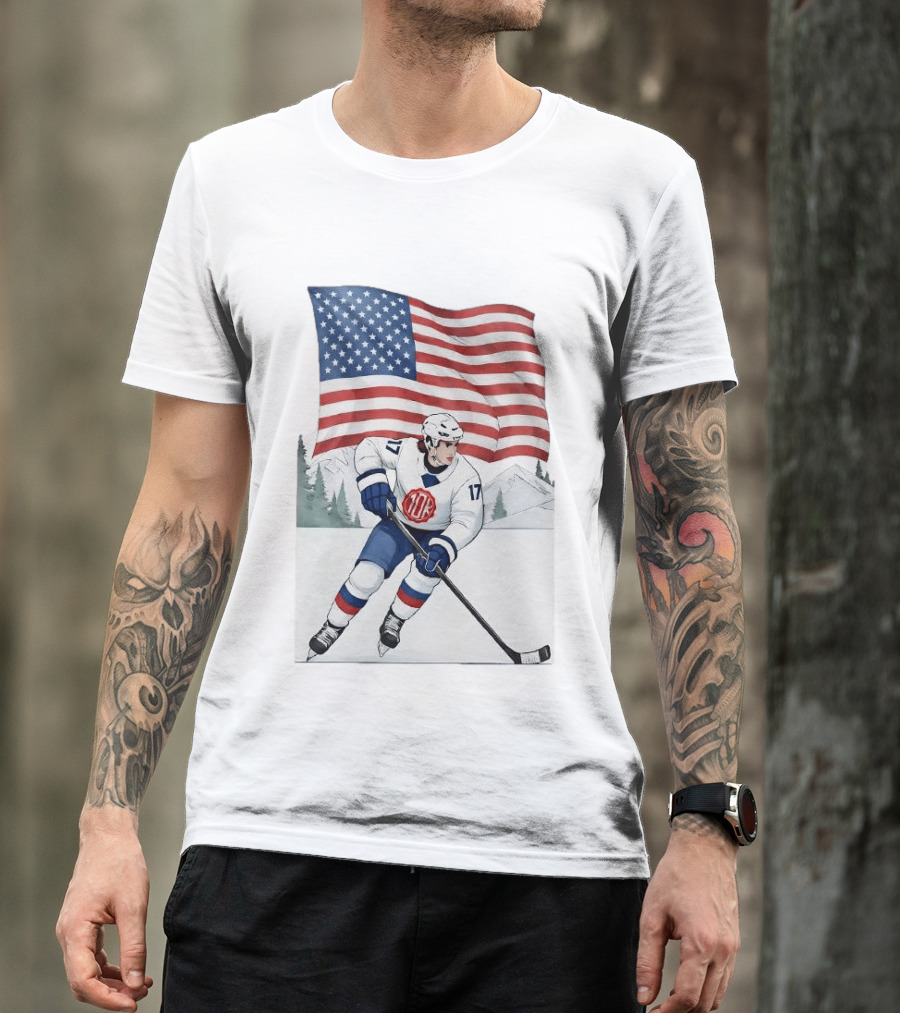 USA Hockey Player Number 17 American Flag Winter Olympics T-Shirt