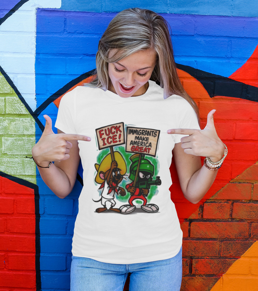 Fuck Ice Immigrants Make America Great Characters With Signs T-Shirt