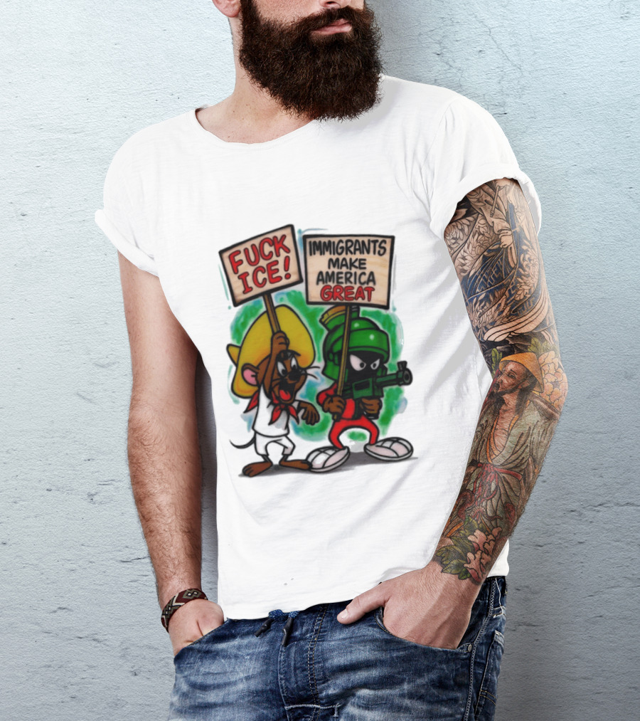 Fuck Ice Immigrants Make America Great Characters With Signs T-Shirt