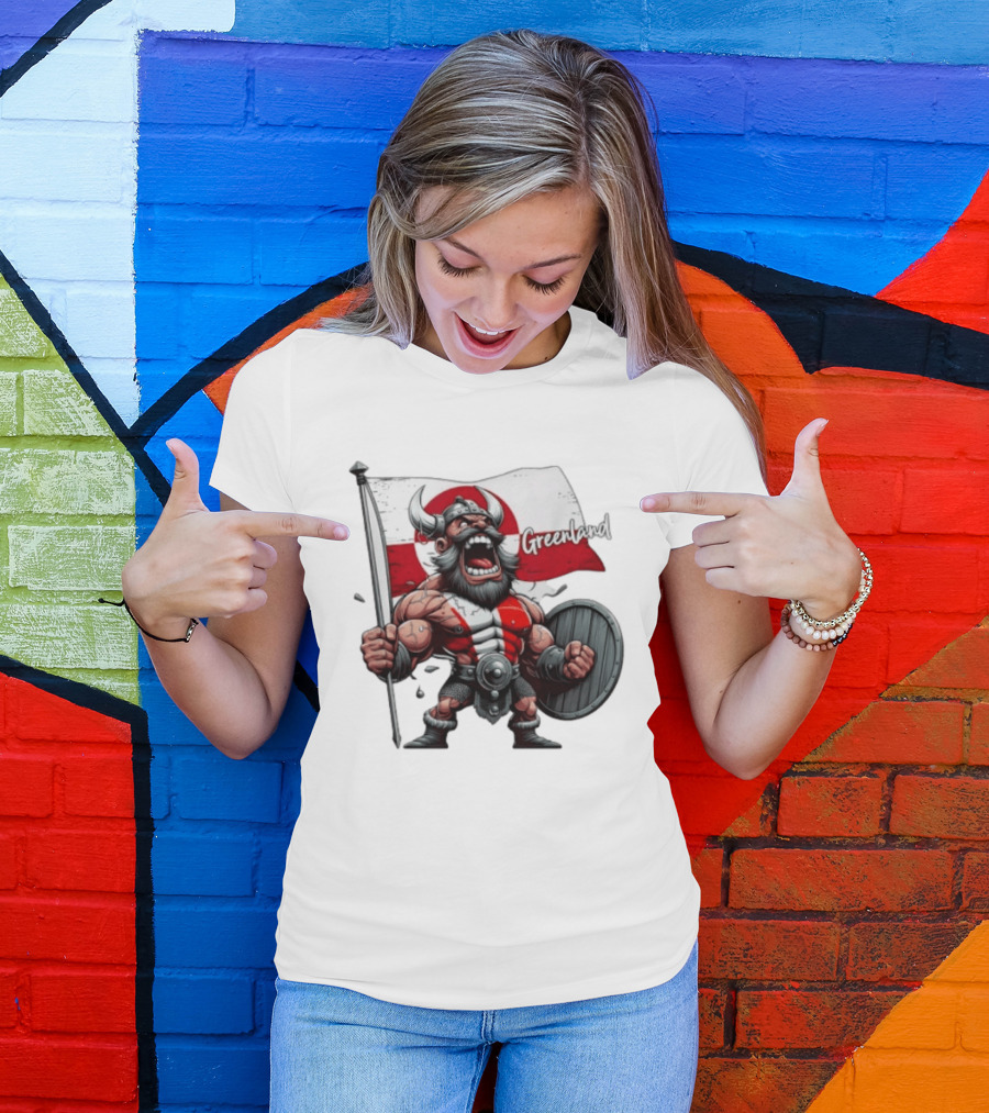 Greenland Viking Warrior Holding Shield And Flag T-Shirt