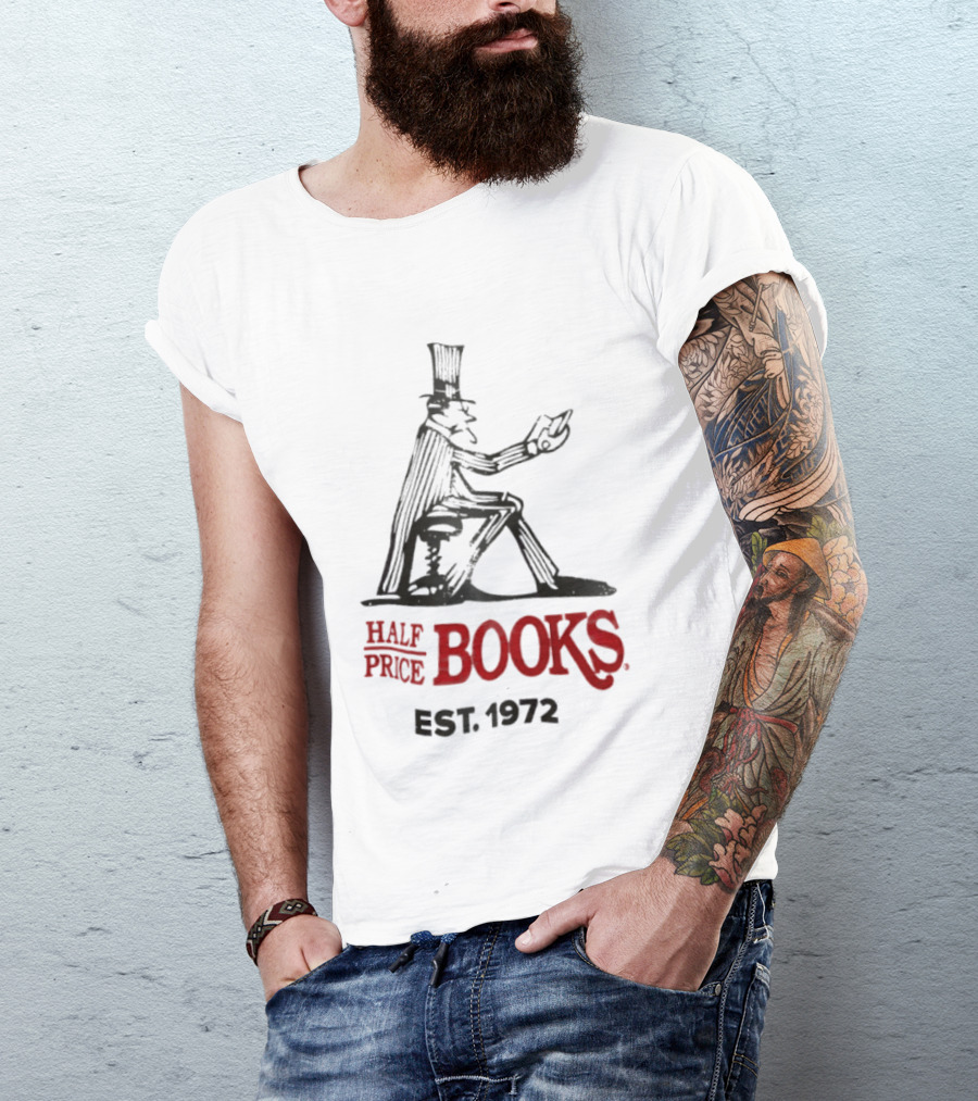 Half Price Books Est 1972 Vintage Gentleman Reading T-Shirt
