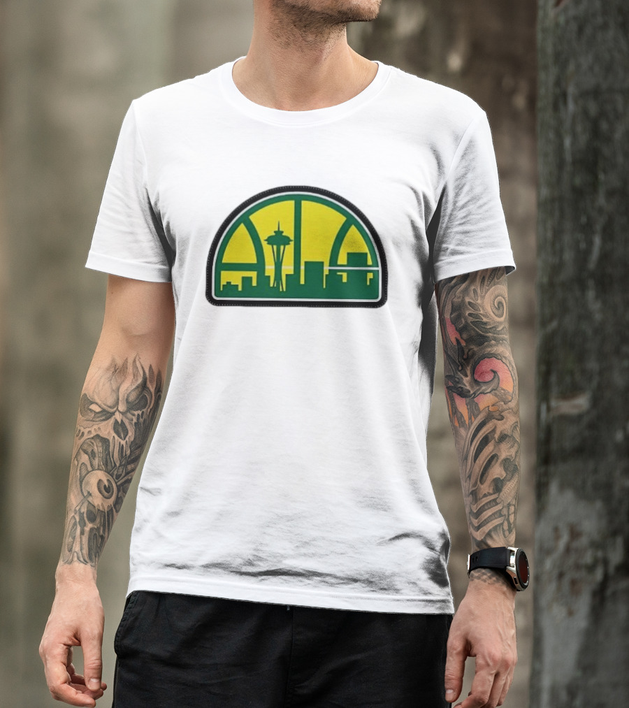 NBA Seattle Skyline Space Needle Hardwood Basketball T-Shirt