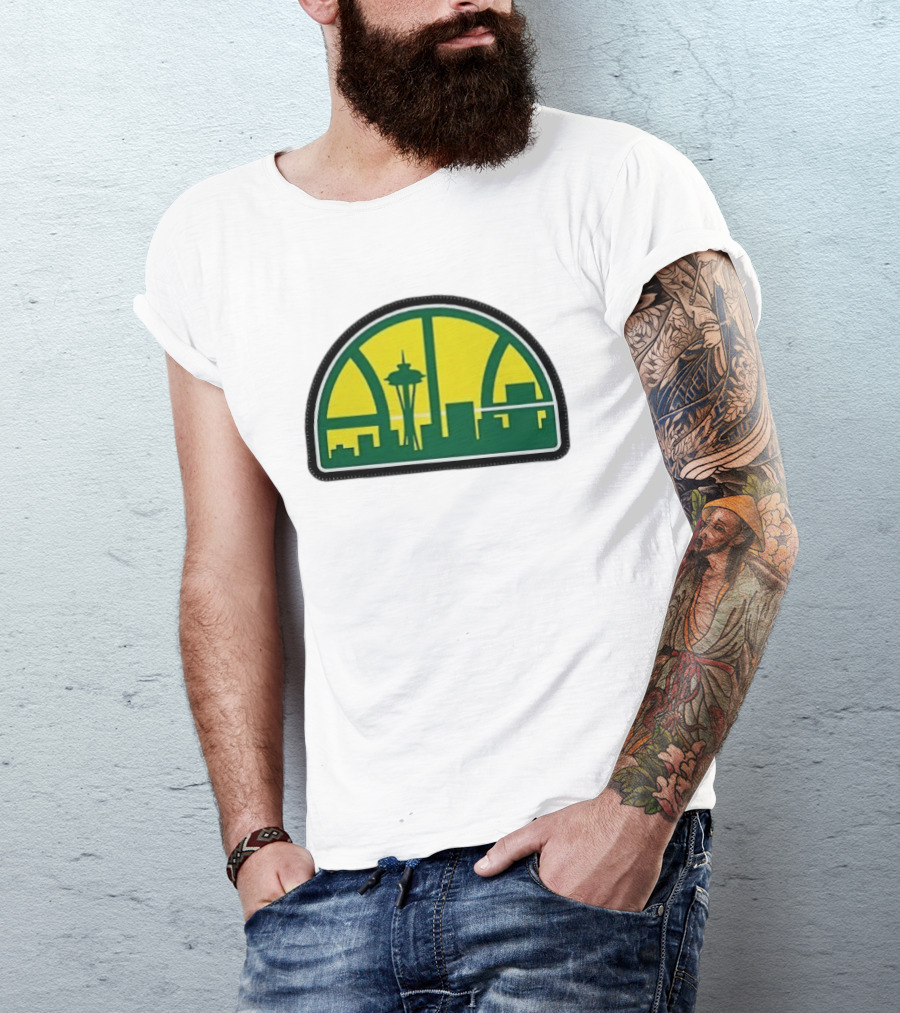 NBA Seattle Skyline Space Needle Hardwood Basketball T-Shirt