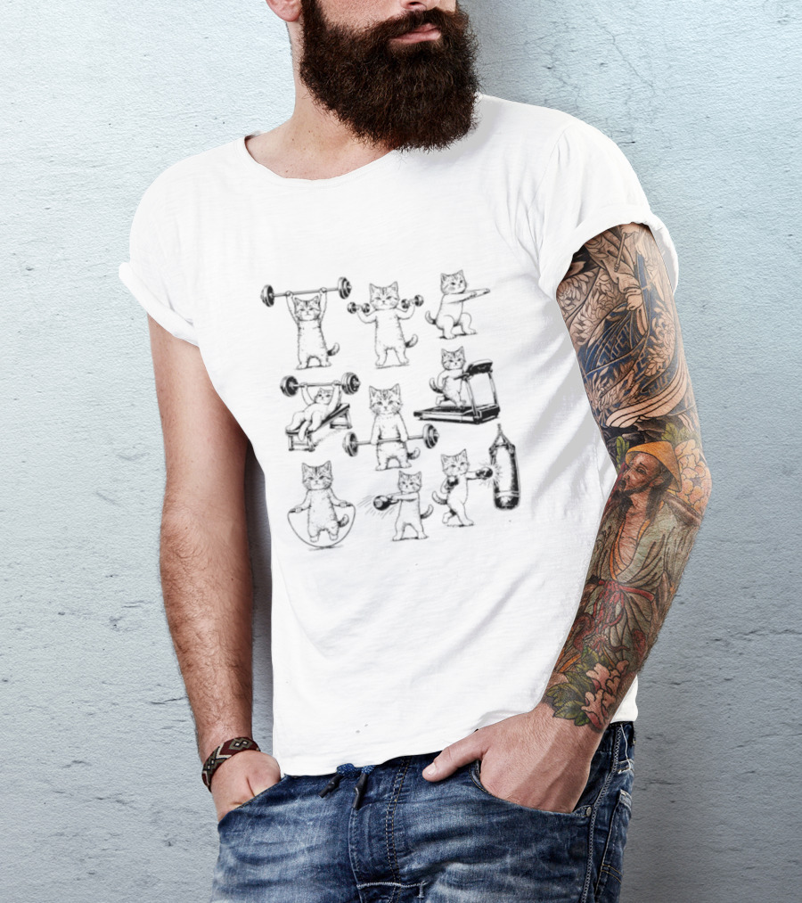 Weight Lifting Gym Cat Deadlift Workout Cats With Dumbbells T-Shirt