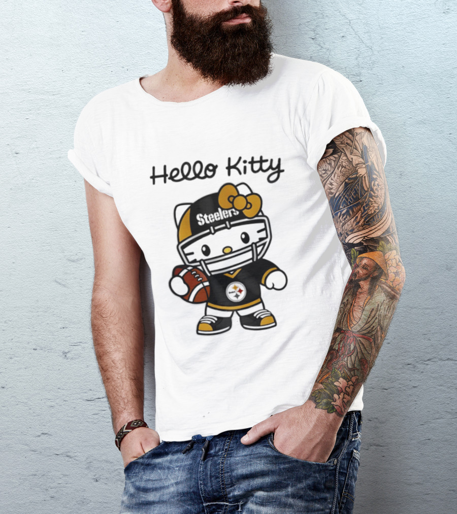 Hello Kitty Steelers Football Helmet Bow Fan T-Shirt