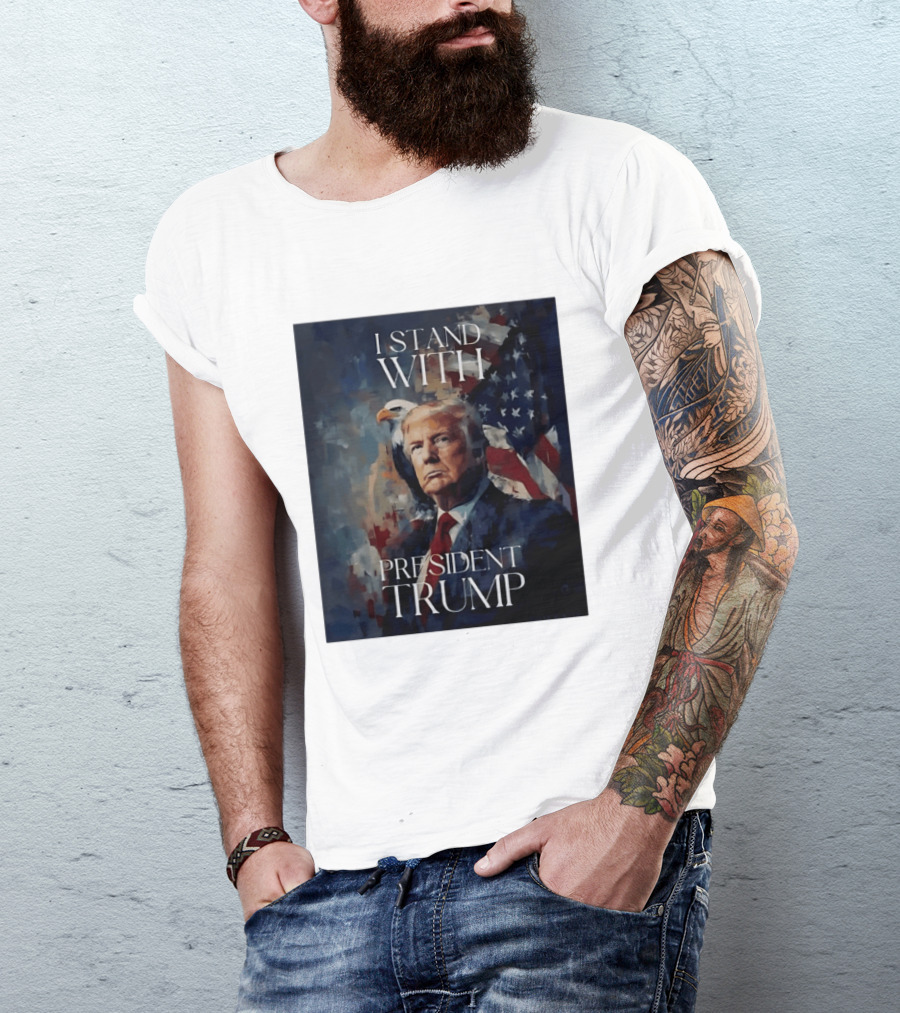 I Stand With President Trump American Flag Bald Eagle T-Shirt
