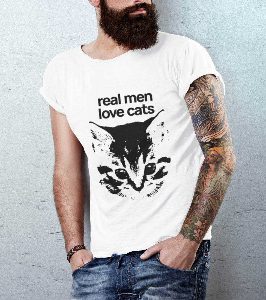 Real Men Love Cats Feline Face T-Shirt