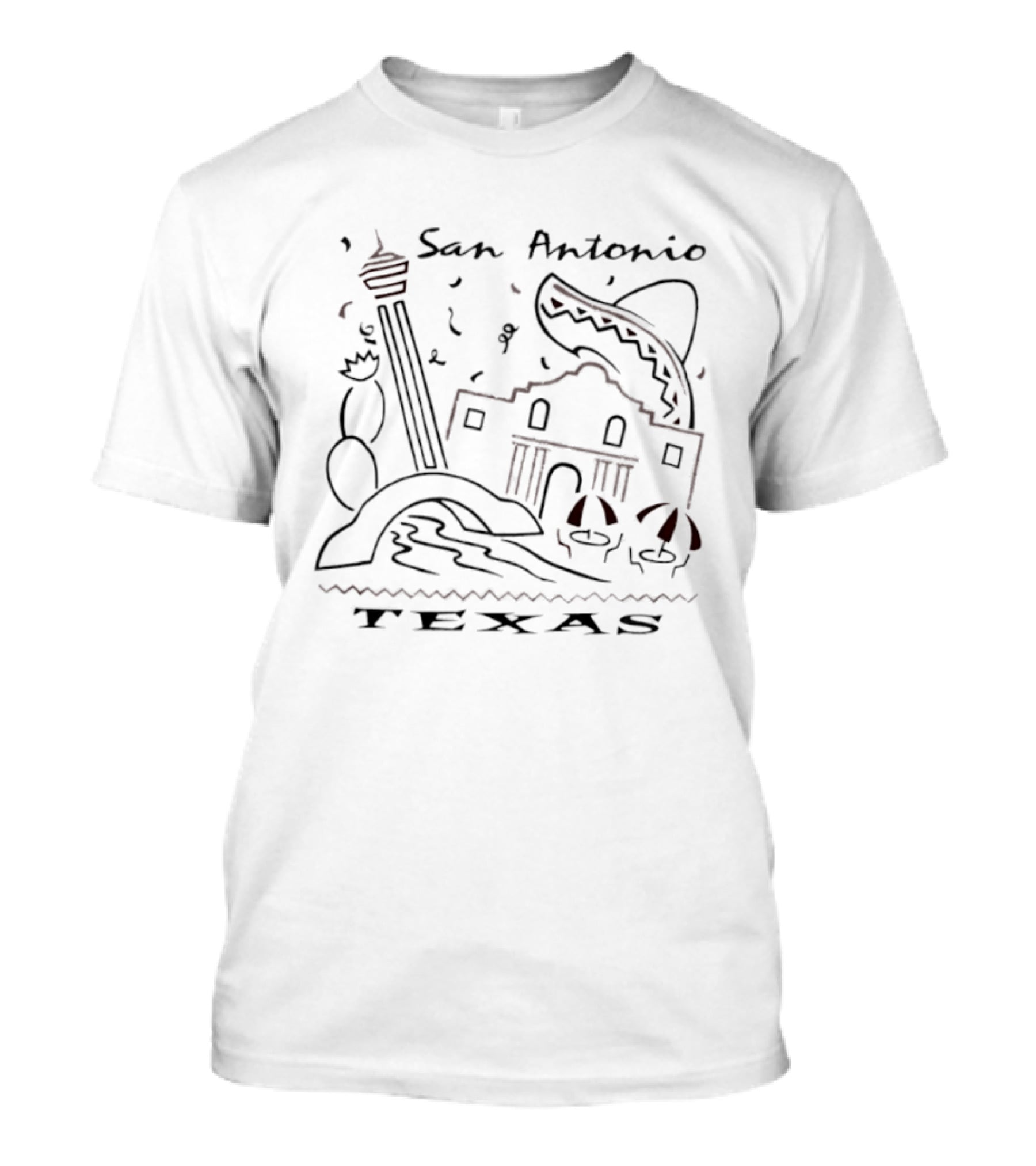 San Antonio Texas Skyline And Alamo Sketch T-Shirt