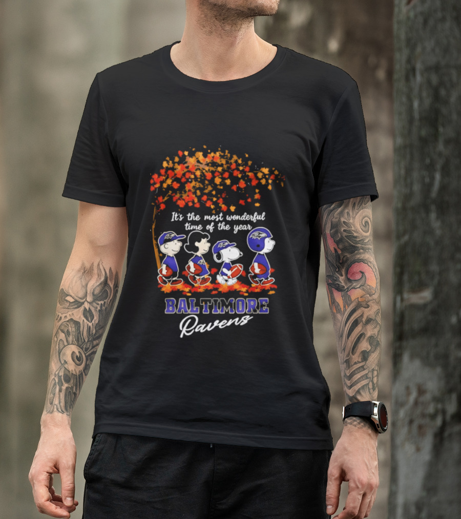 Baltimore Ravens Peanuts Most Wonderful Time Autumn Football T-Shirt
